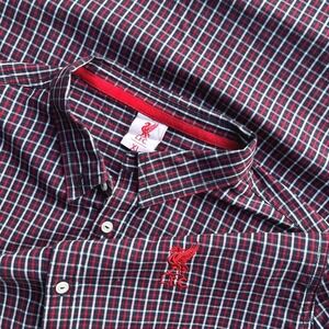Liverpool FC Mens XL Plaid Button Down Shirt Red Navy White Long Sleeve LFC Logo